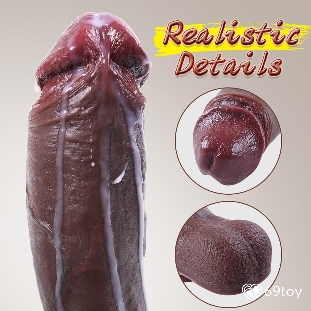 10.5" Dual Layer Dark Brown Dildo with Balls