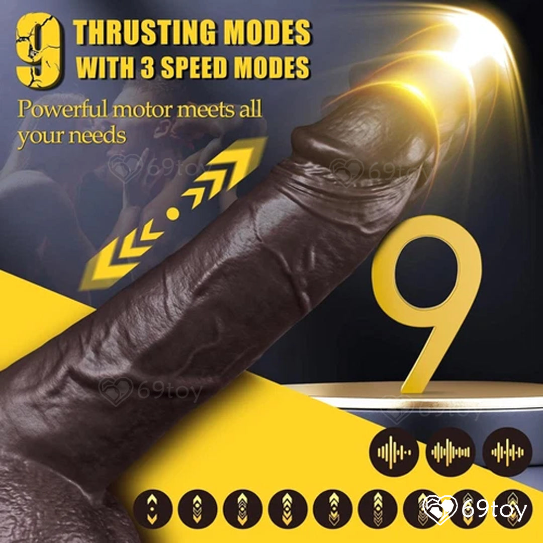 8" Thrusting Vibrating Brown Dildo with Balls