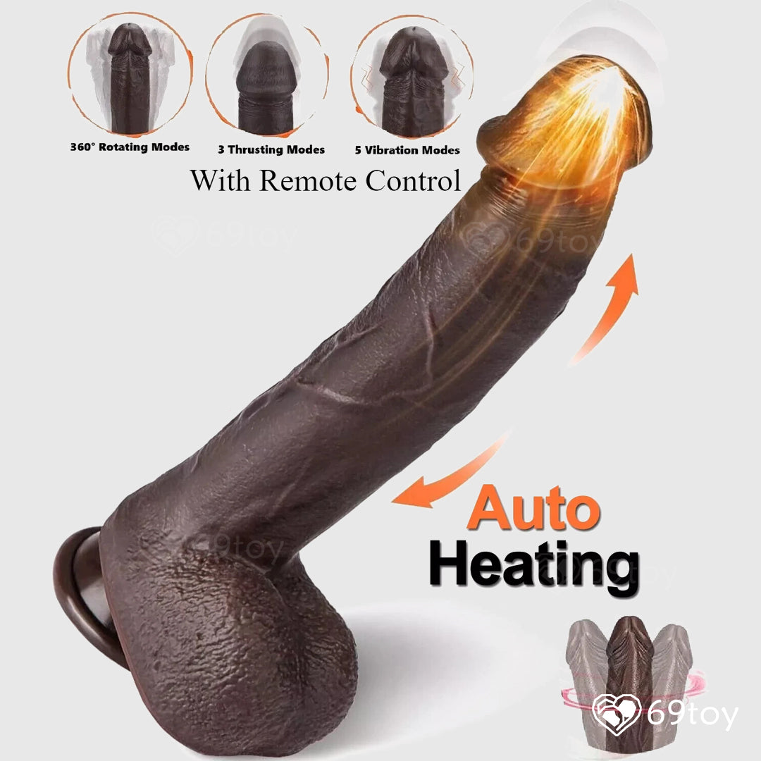 8" Thrusting Vibrating Brown Dildo with Balls