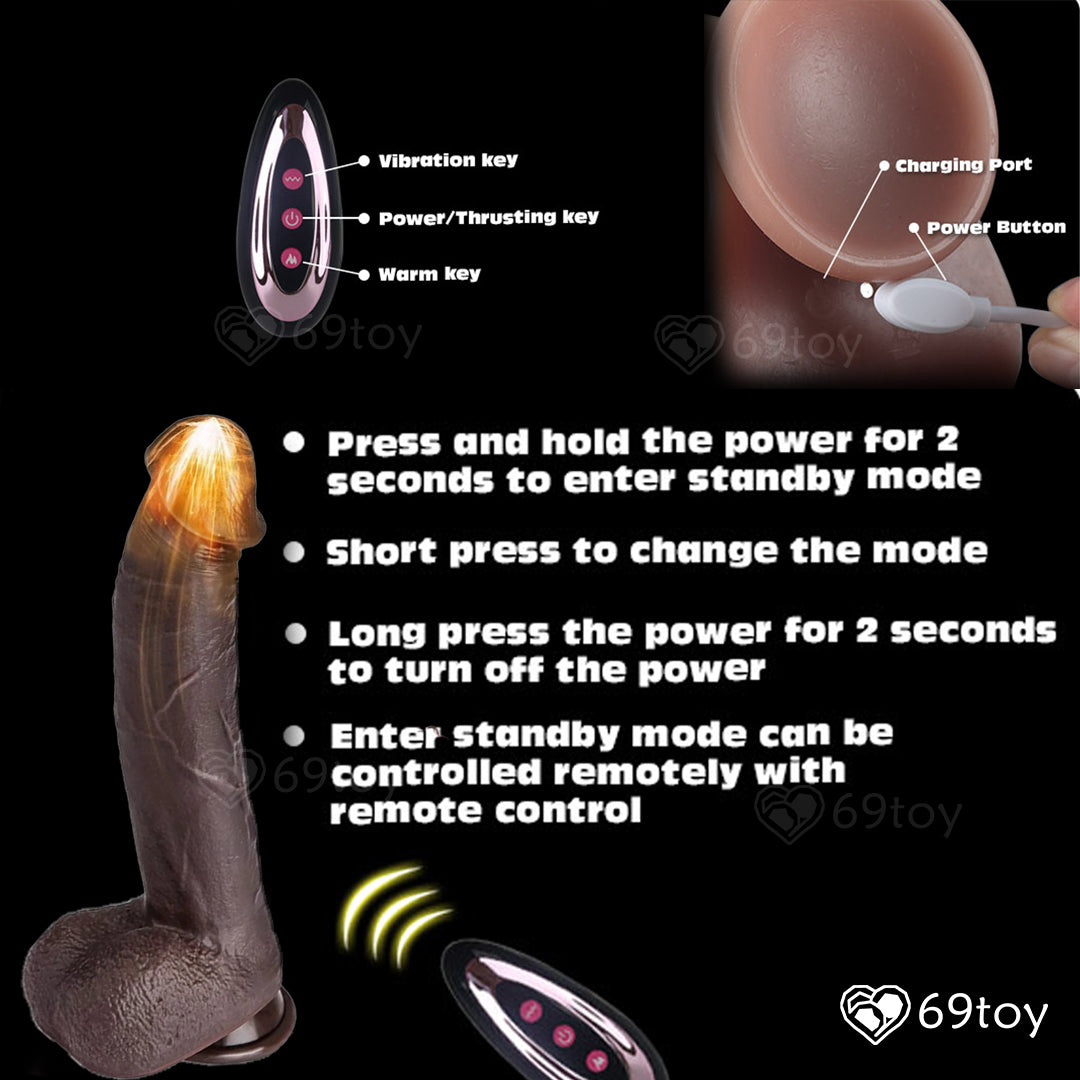 8" Thrusting Vibrating Brown Dildo with Balls