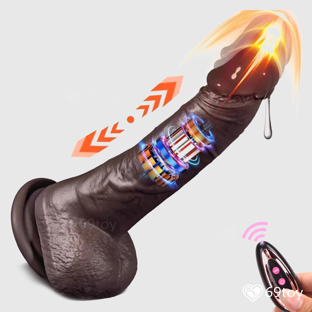 8" Thrusting Vibrating Brown Dildo with Balls