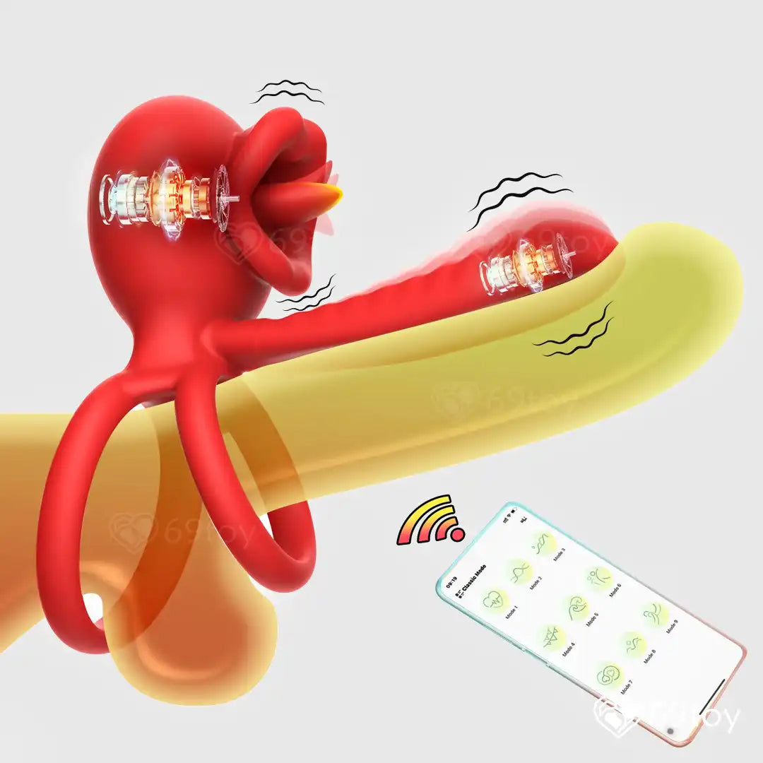 App Control Vibrating Double Cock Ring