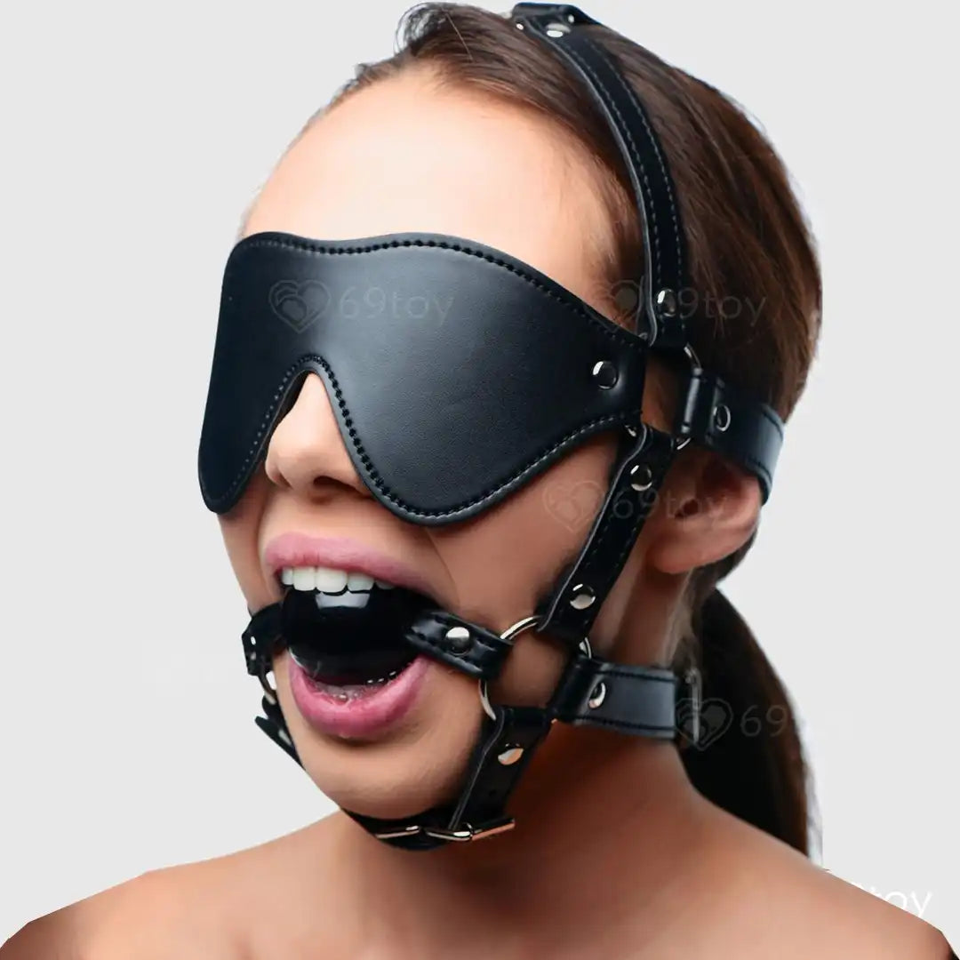 Strict Blindfold Harness & Ball Gag BDSM Set