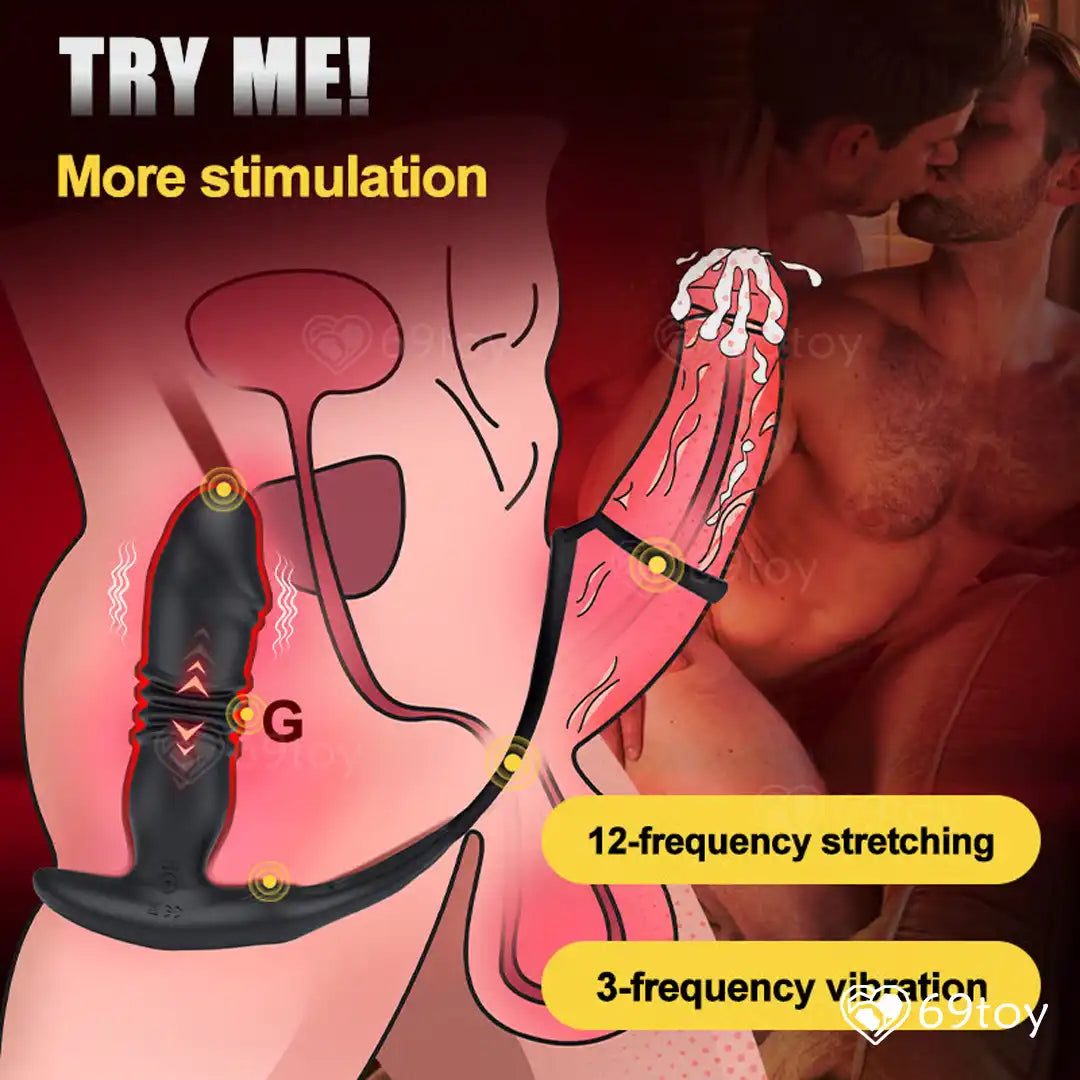 Saul Thrusting Vibrating Prostate Massager With Dual Cock Rings