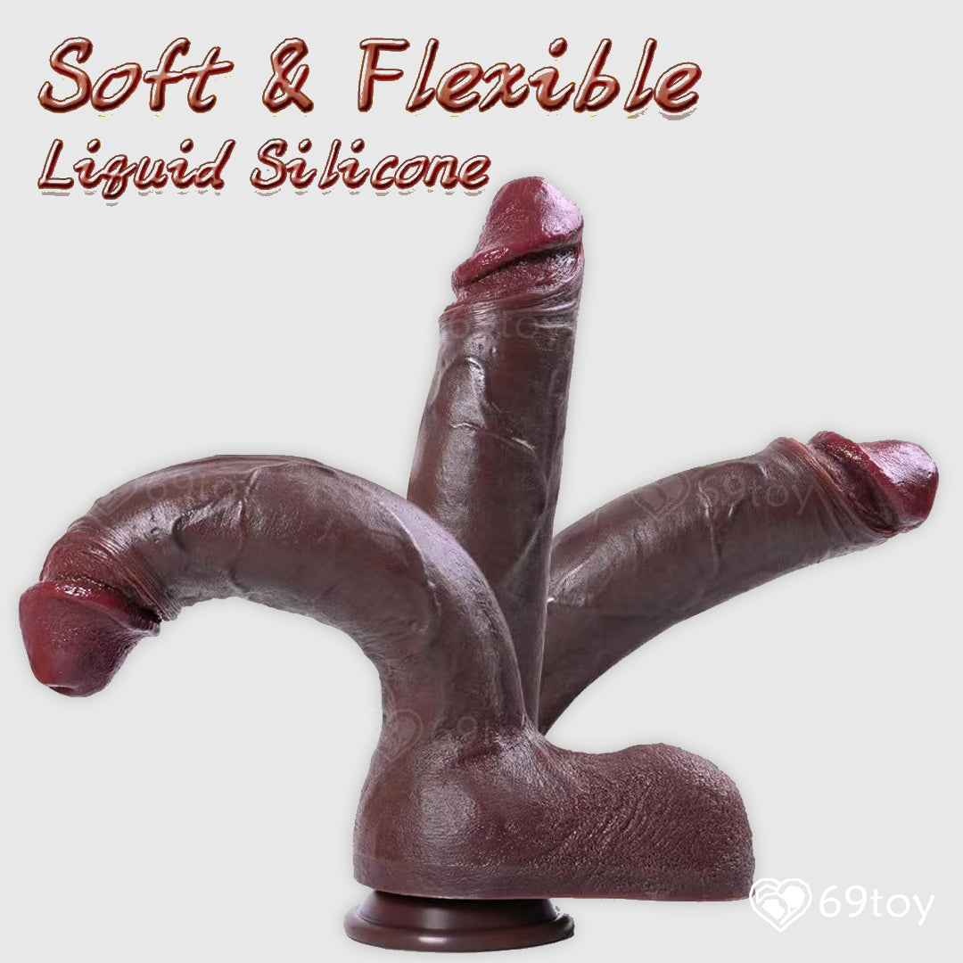 10.5" Dual Layer Dark Brown Dildo with Balls