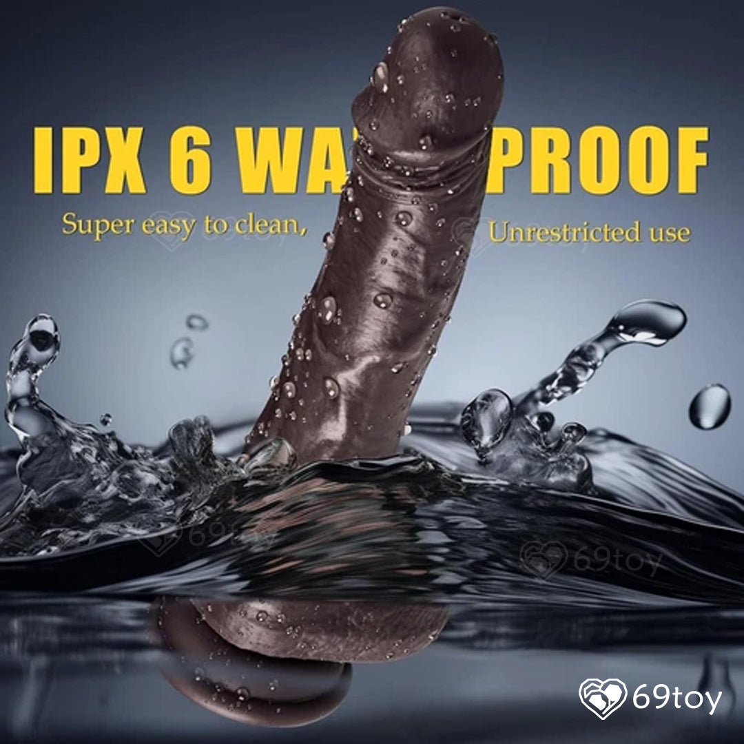 8" Thrusting Vibrating Brown Dildo with Balls