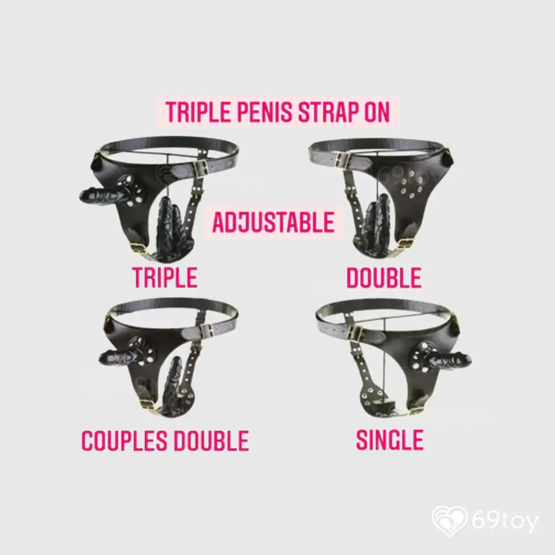 Naughty Queen Triple Dildo Strap-On Harness Set