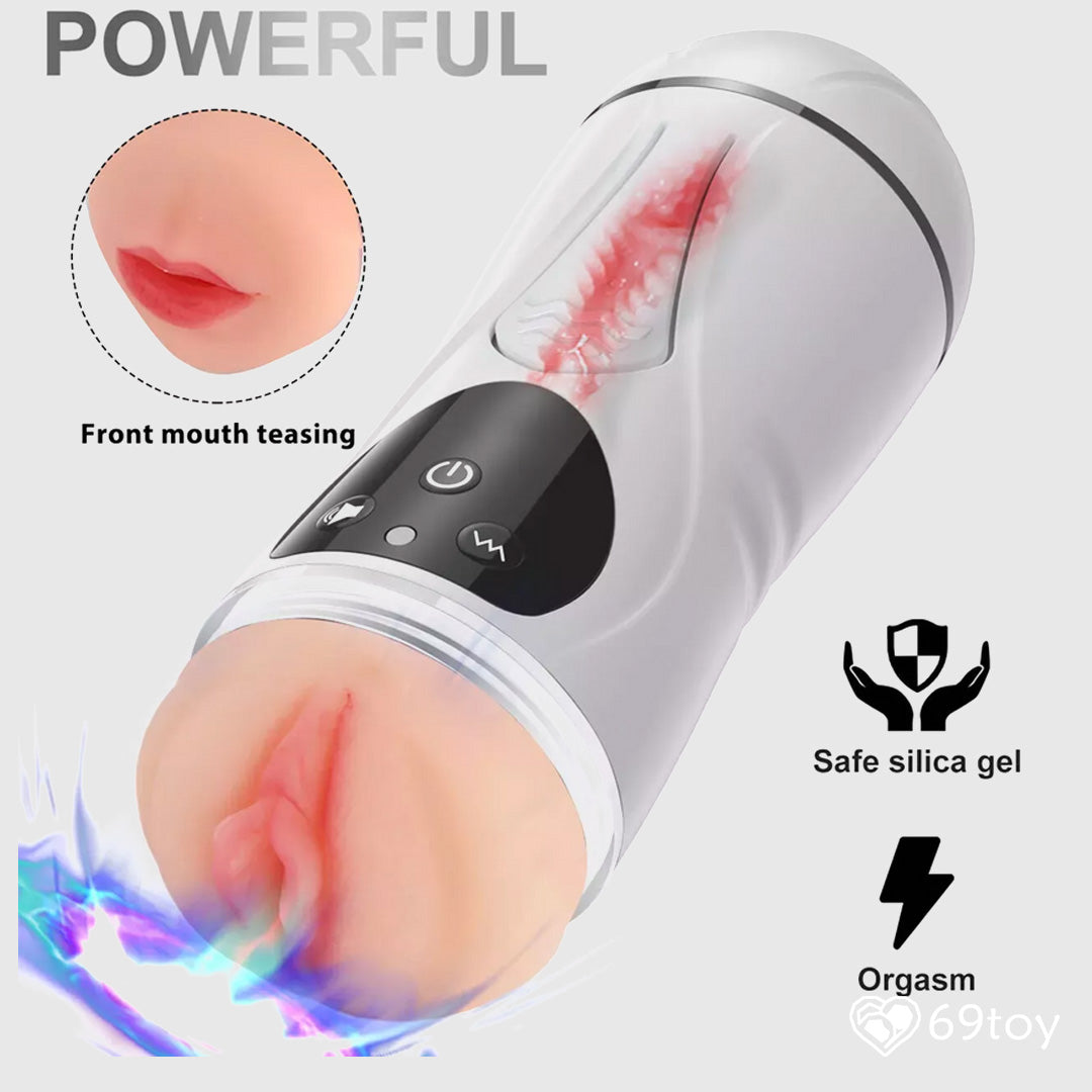 Realistic Dual-Entry Vibrating Masturbator Cup