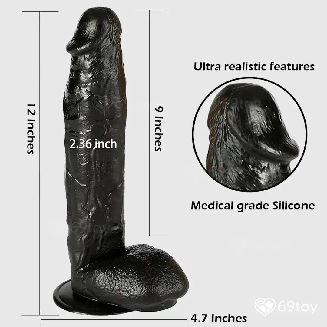 King Size Black 12 Inch Realistic Dildo with Suction Cup
