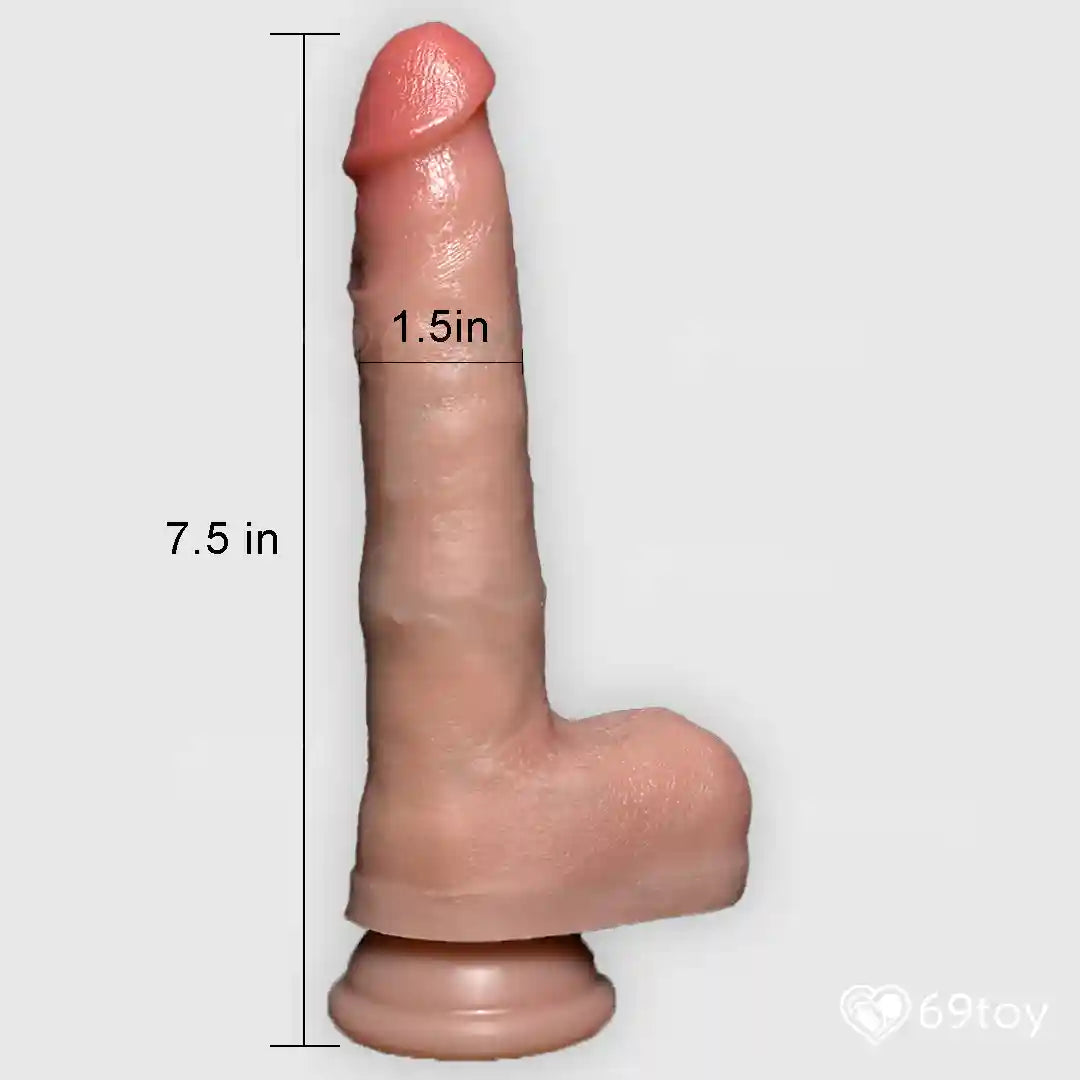 dildo  with measurements on a white background, featuring the 69toy logo.