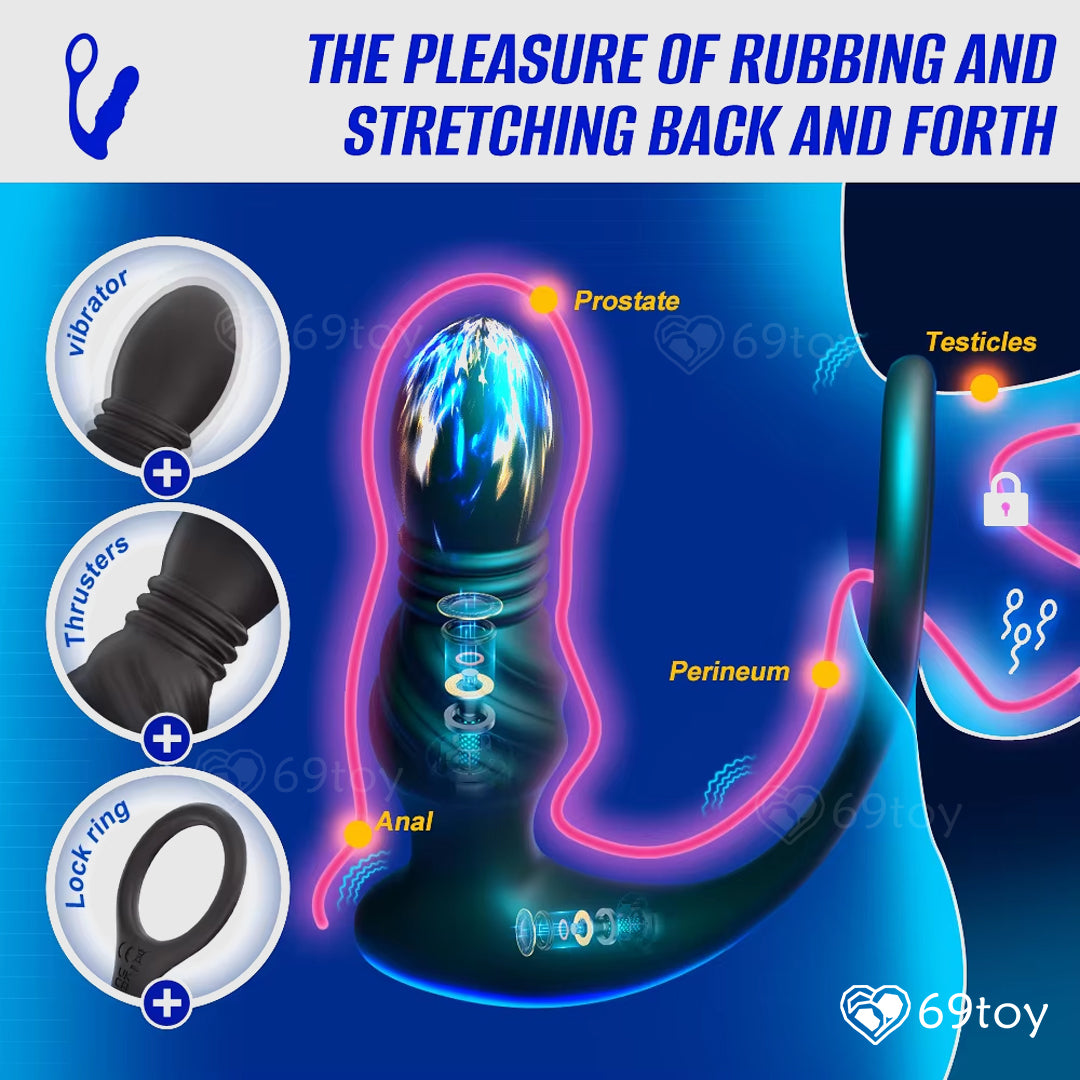Thrusting Vibrating Prostate Massager With Cock Ring