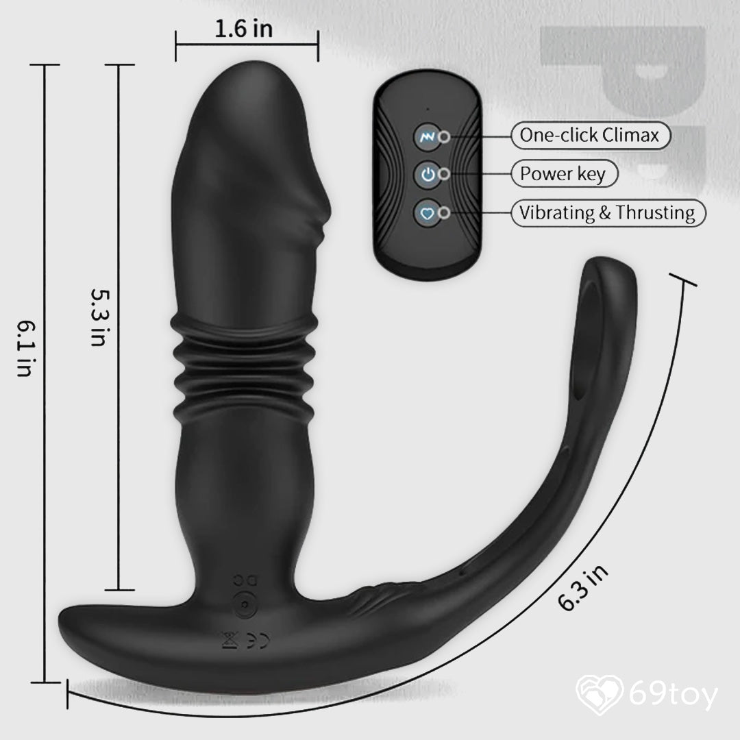 Saul Thrusting Vibrating Prostate Massager With Dual Cock Rings