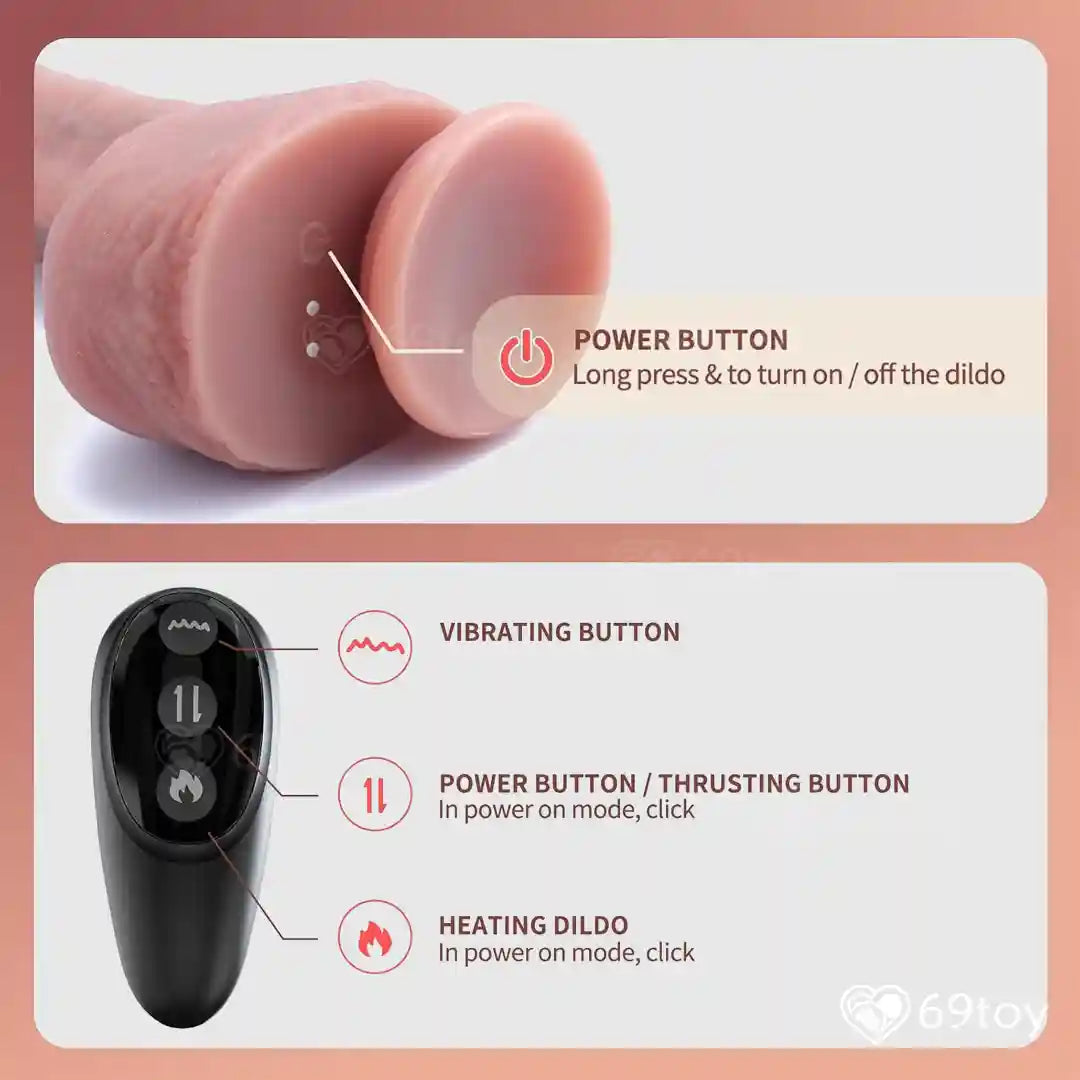 Product with power, vibrating, and heating buttons .