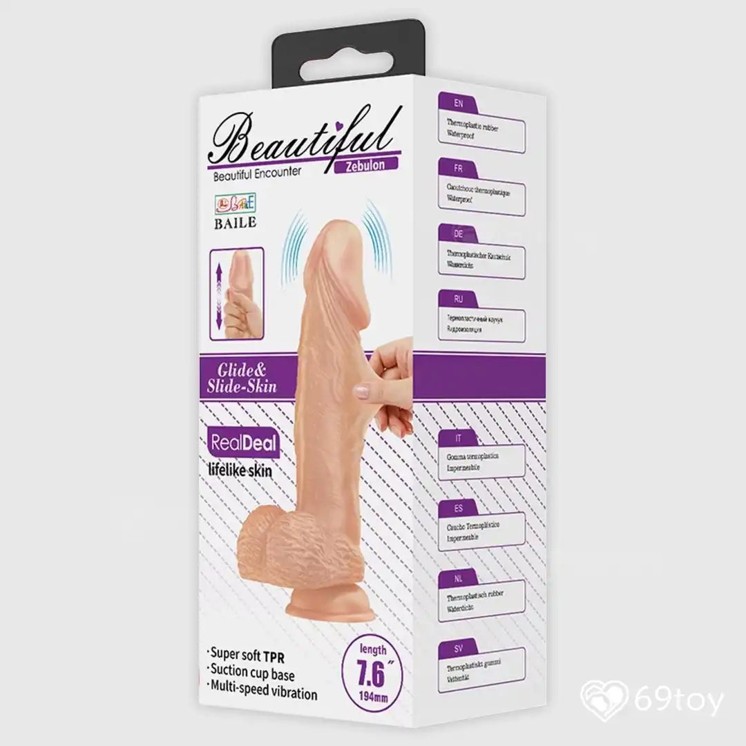 Zebulon Lifelike Slide Skin Vibrating Dildo