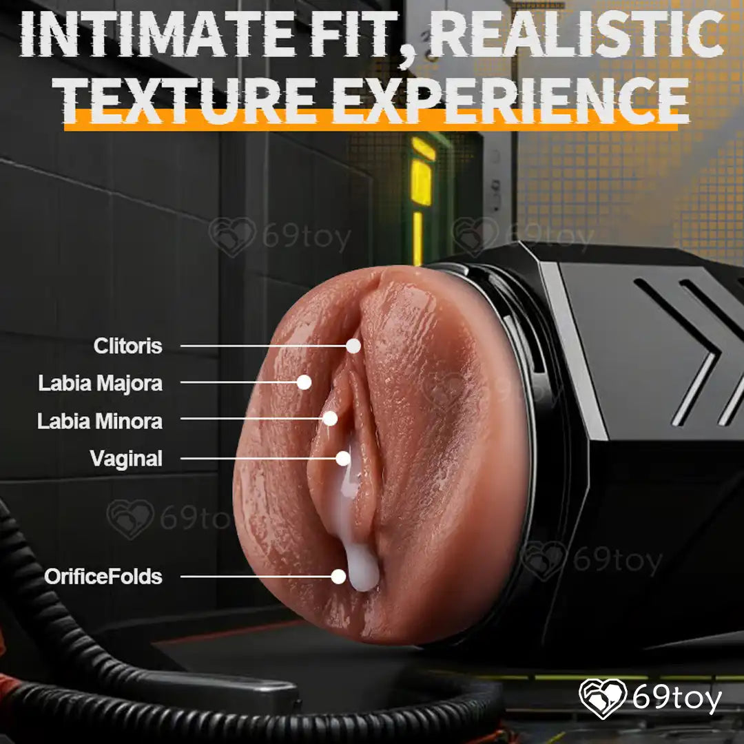 male Masturbator with labeled parts on a dark background, featuring the brand '69toy'.