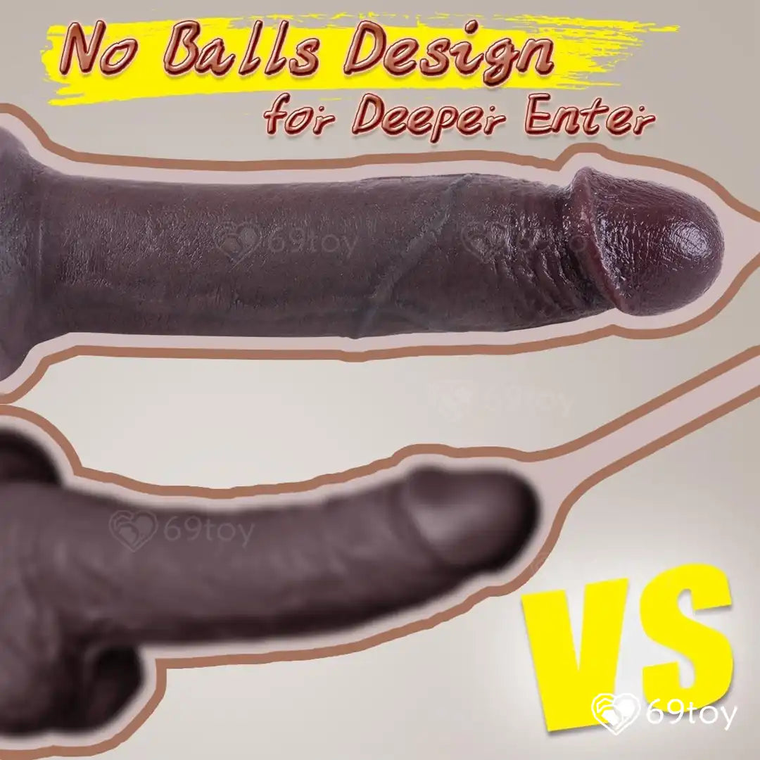 Product comparison with 'No Balls Design' and 'Deeper Enter' text on a beige background.