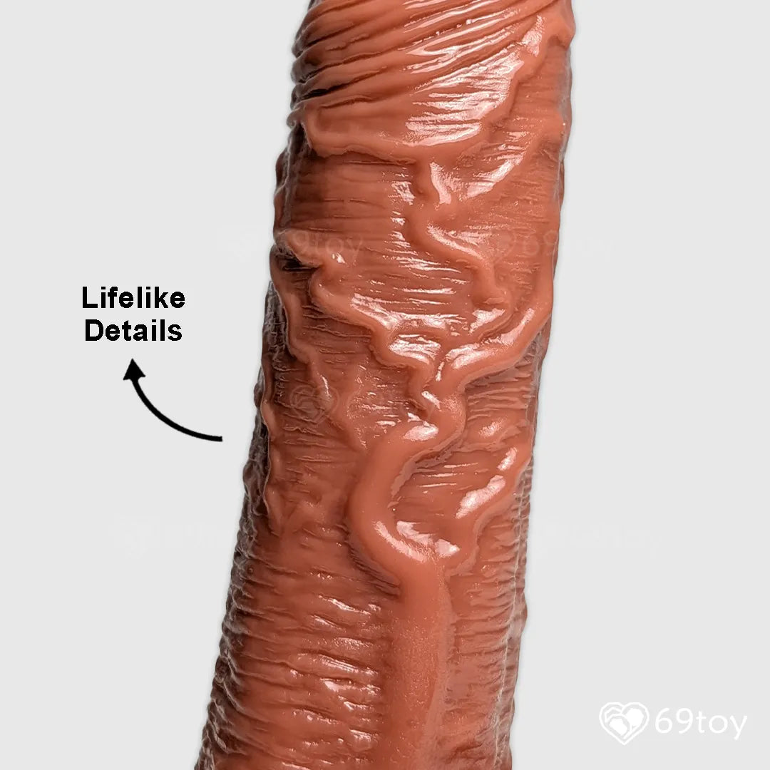 Dark Brown 8" Real Feel Strap-On Dildo with Harness