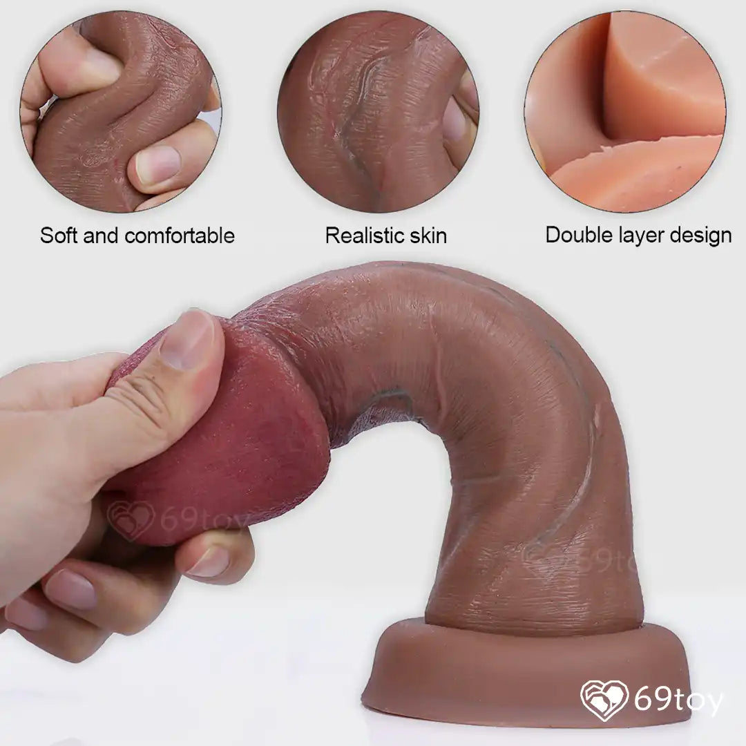 Thick Dual Layer Realistic Flesh Brown Dildo