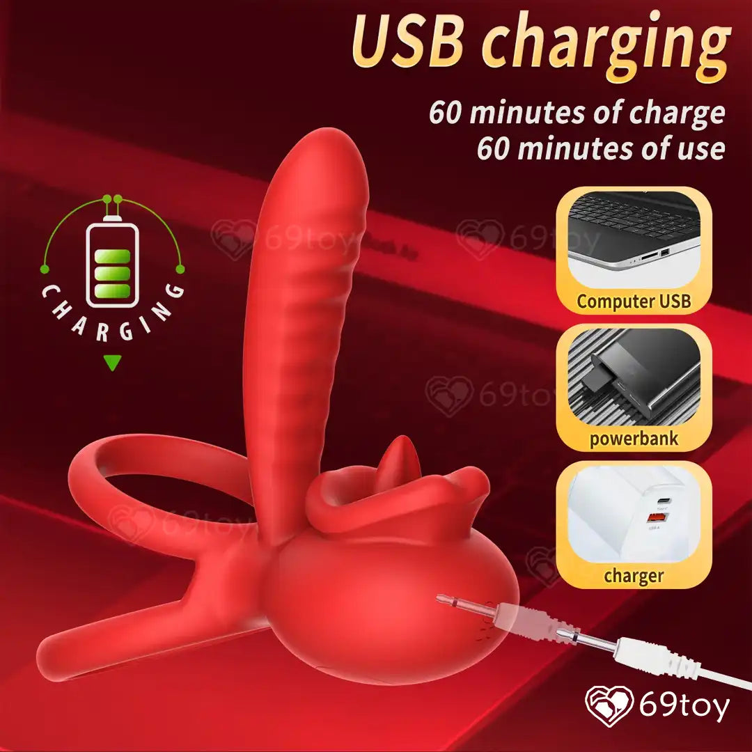 App Control Vibrating Double Cock Ring