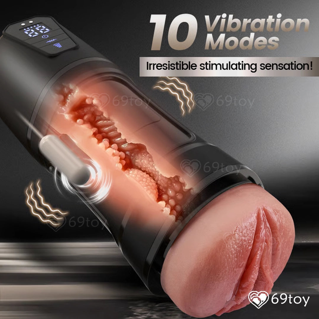 Male Masturbator with digital display and '10 Vibration Modes' text, featuring the brand '69toy'.