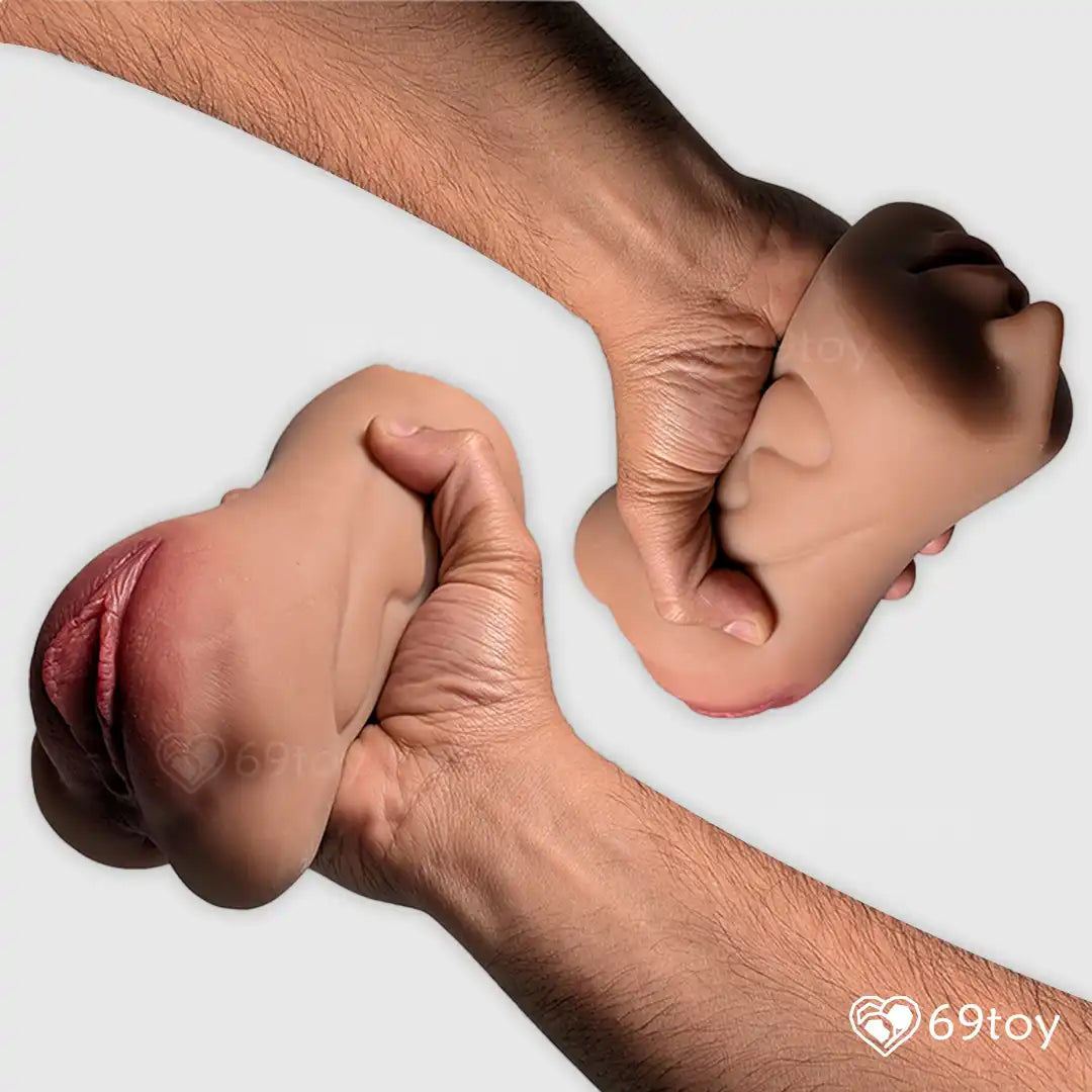 Two Pussy Masturbator , hands holding each other on a white background with '69toy' logo.